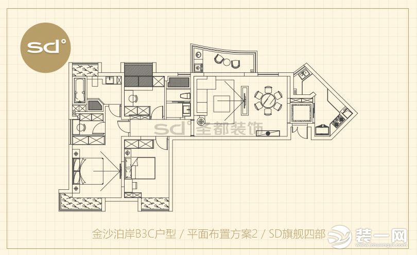 金沙泊岸b3c户型/132平米/方案解析